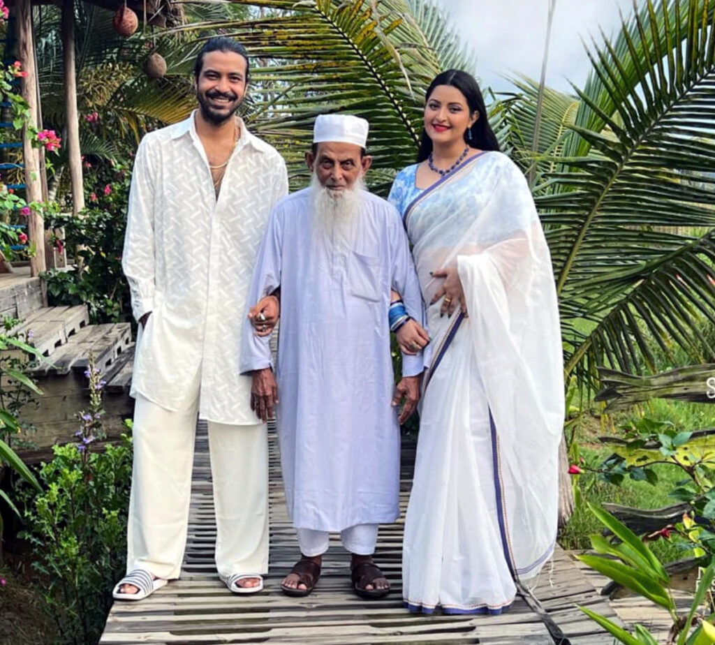 Pori Moni with her husband Sariful Razz and grandfather Shamsul Haque Gazi