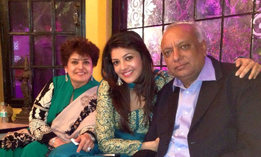 Kajal Aggarwal with her father Vinay Aggarwal and mother Suman Aggarwal